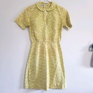 1950s vintage green sheep print shirtwaist dress